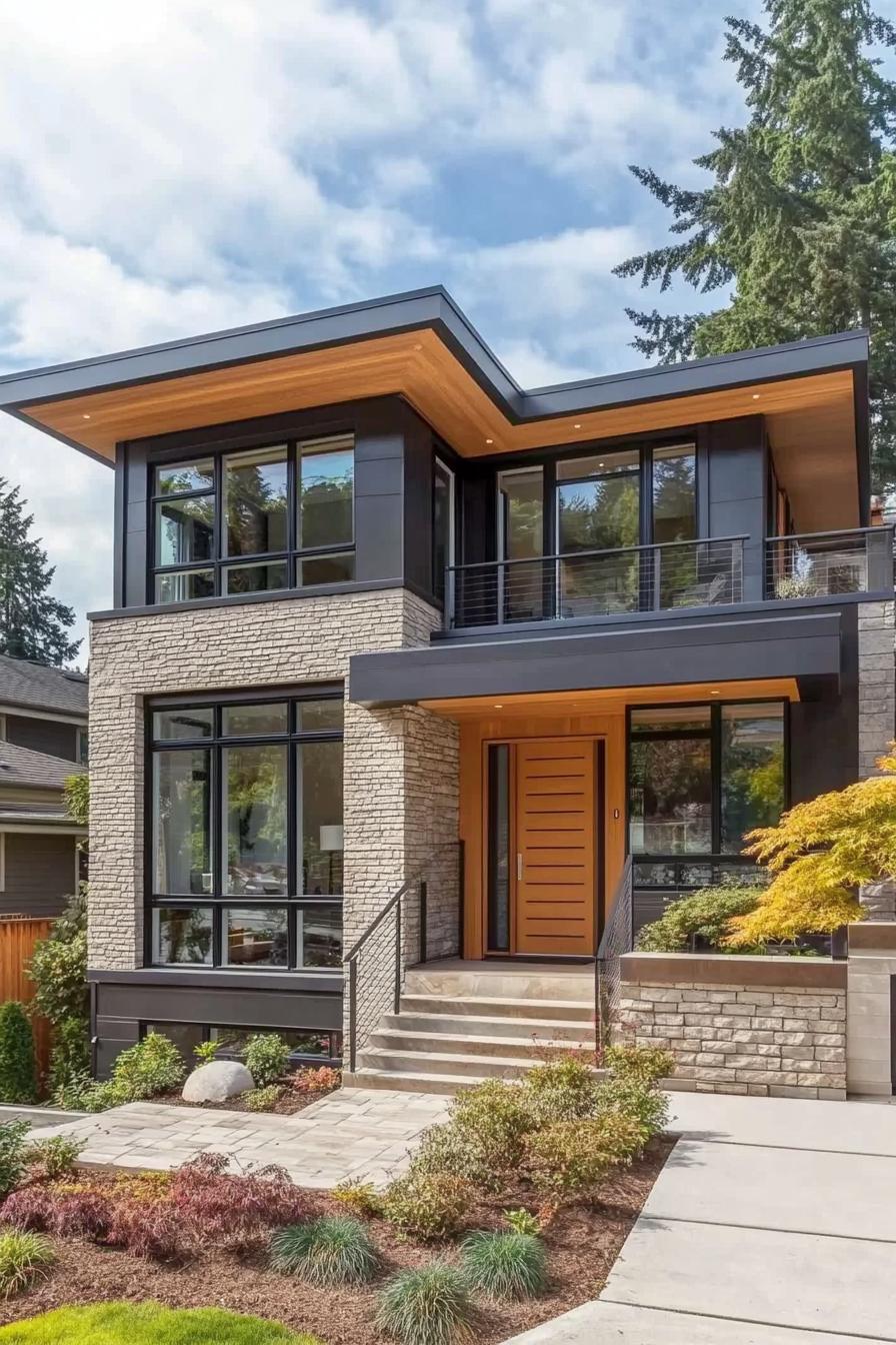 Modern house with stone and glass exterior