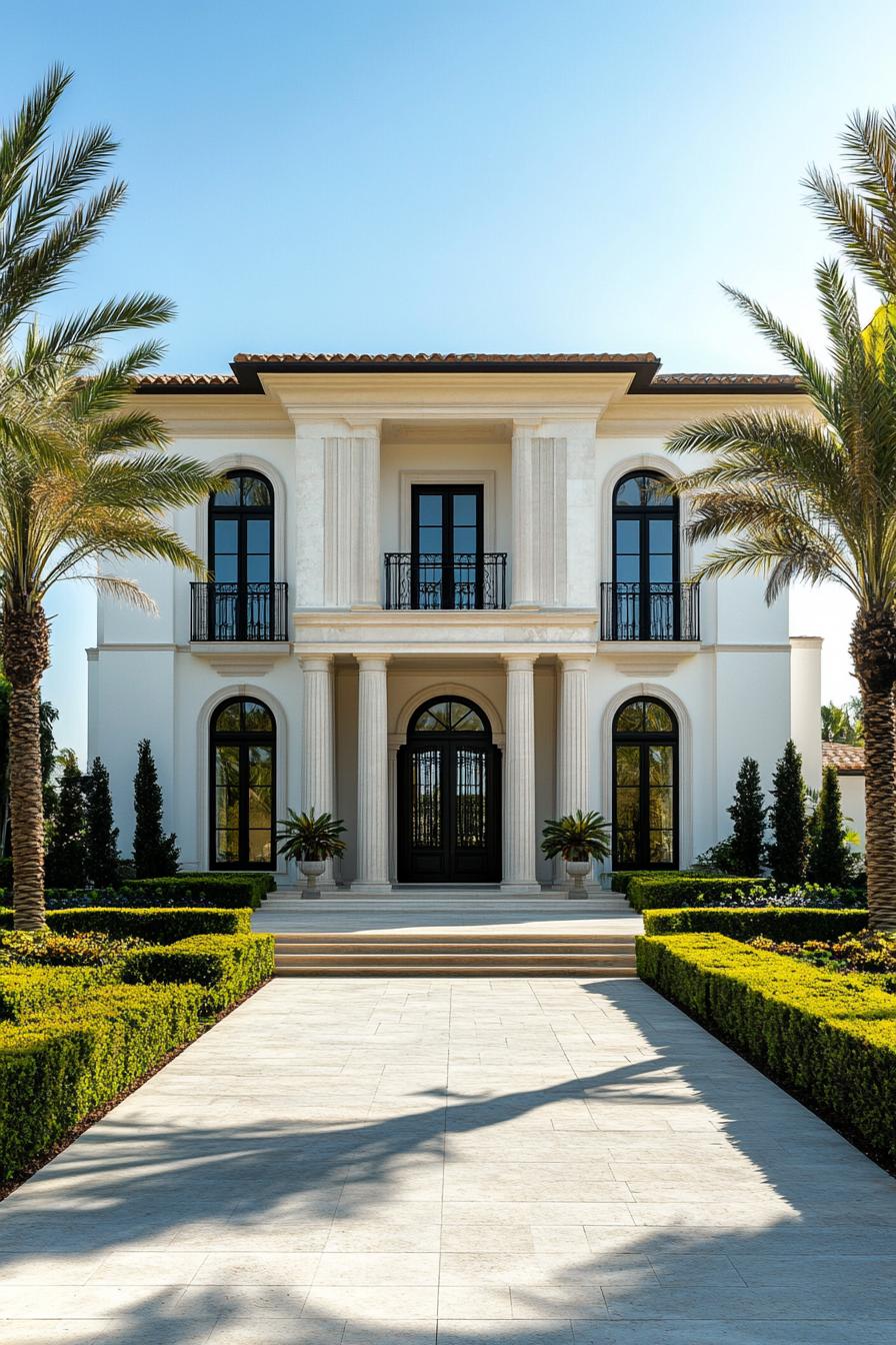 Majestic villa with a grand entrance and lush garden