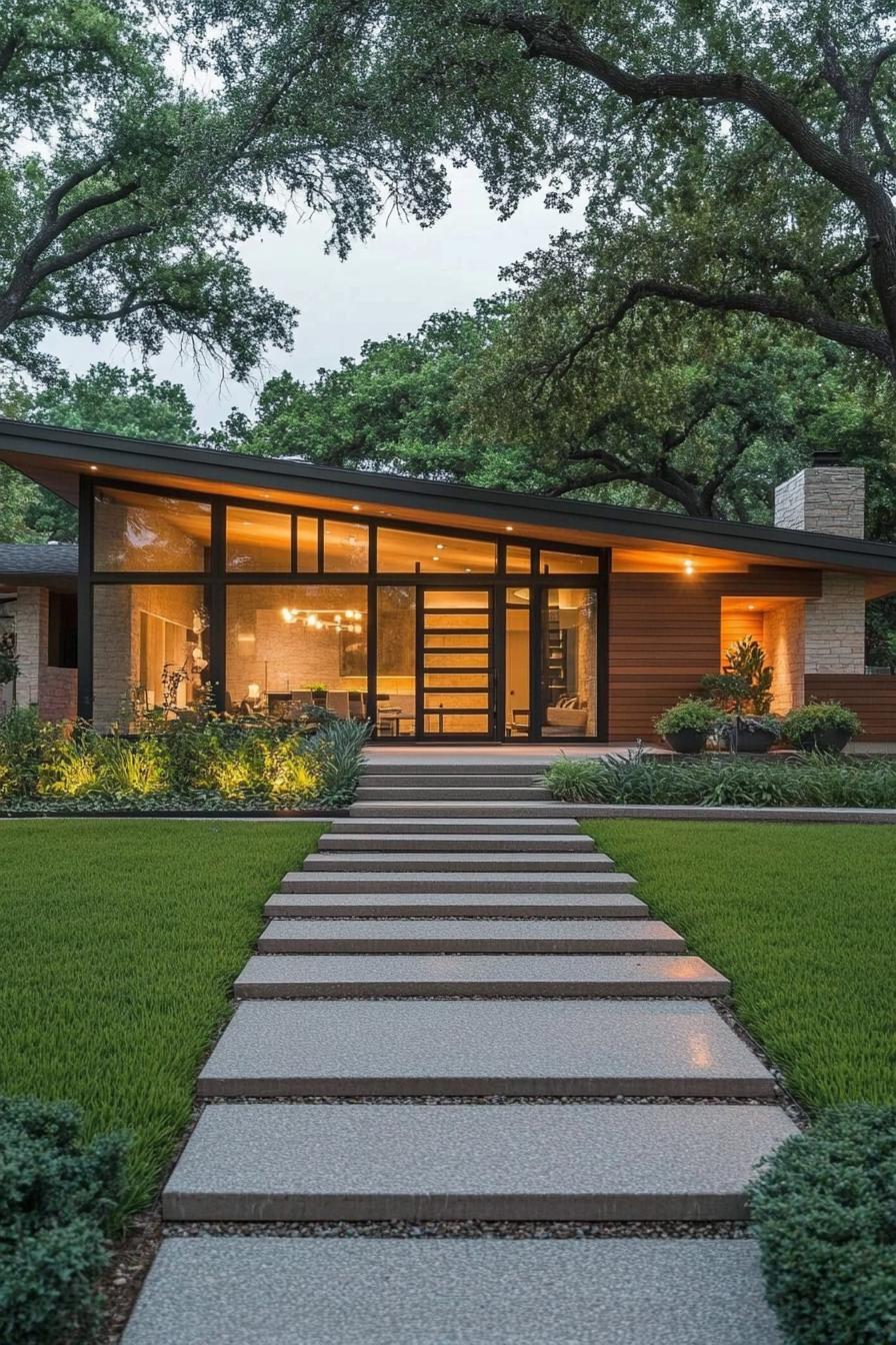 Modern house with large front-facing windows and a skillion roof