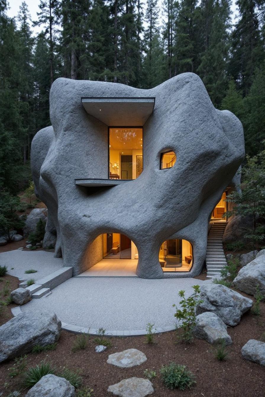 Rock-like house with unique, wavy design