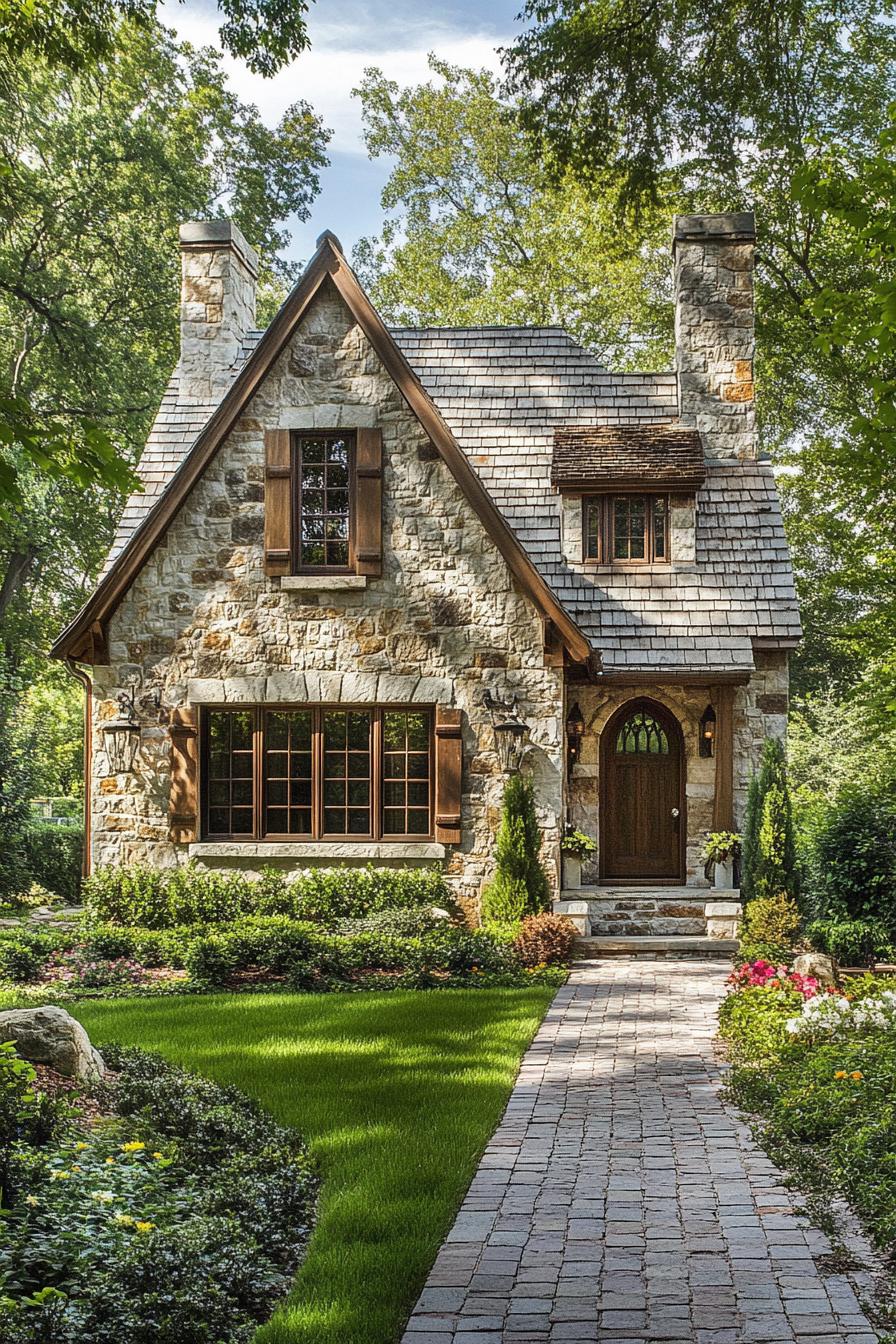 Picturesque stone cottage with lush garden path