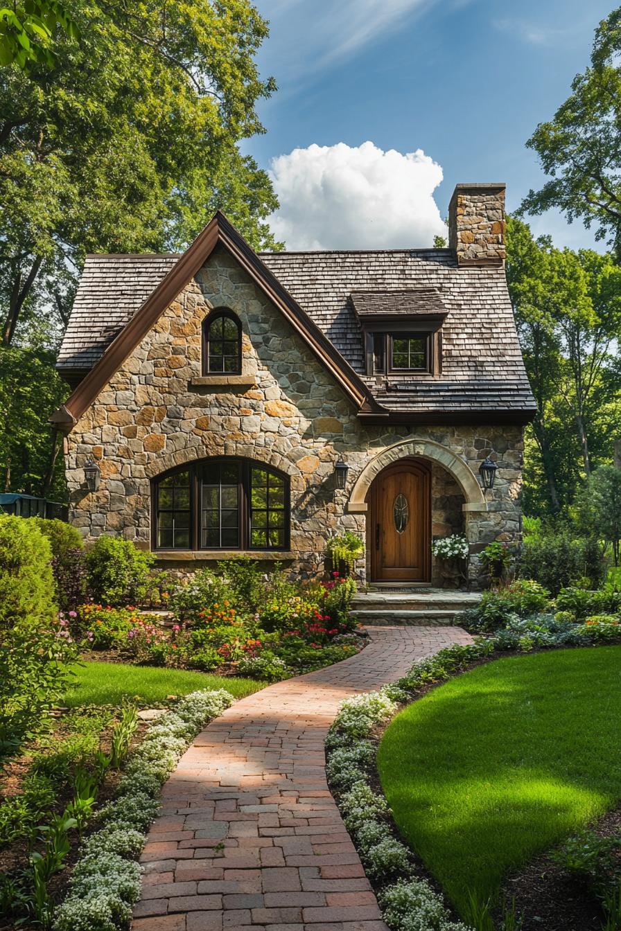 Charming stone cottage with a lush path