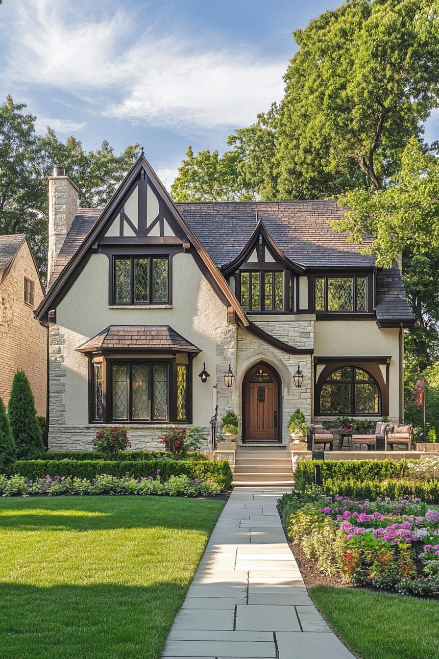 A charming Tudor home with a well-manicured garden