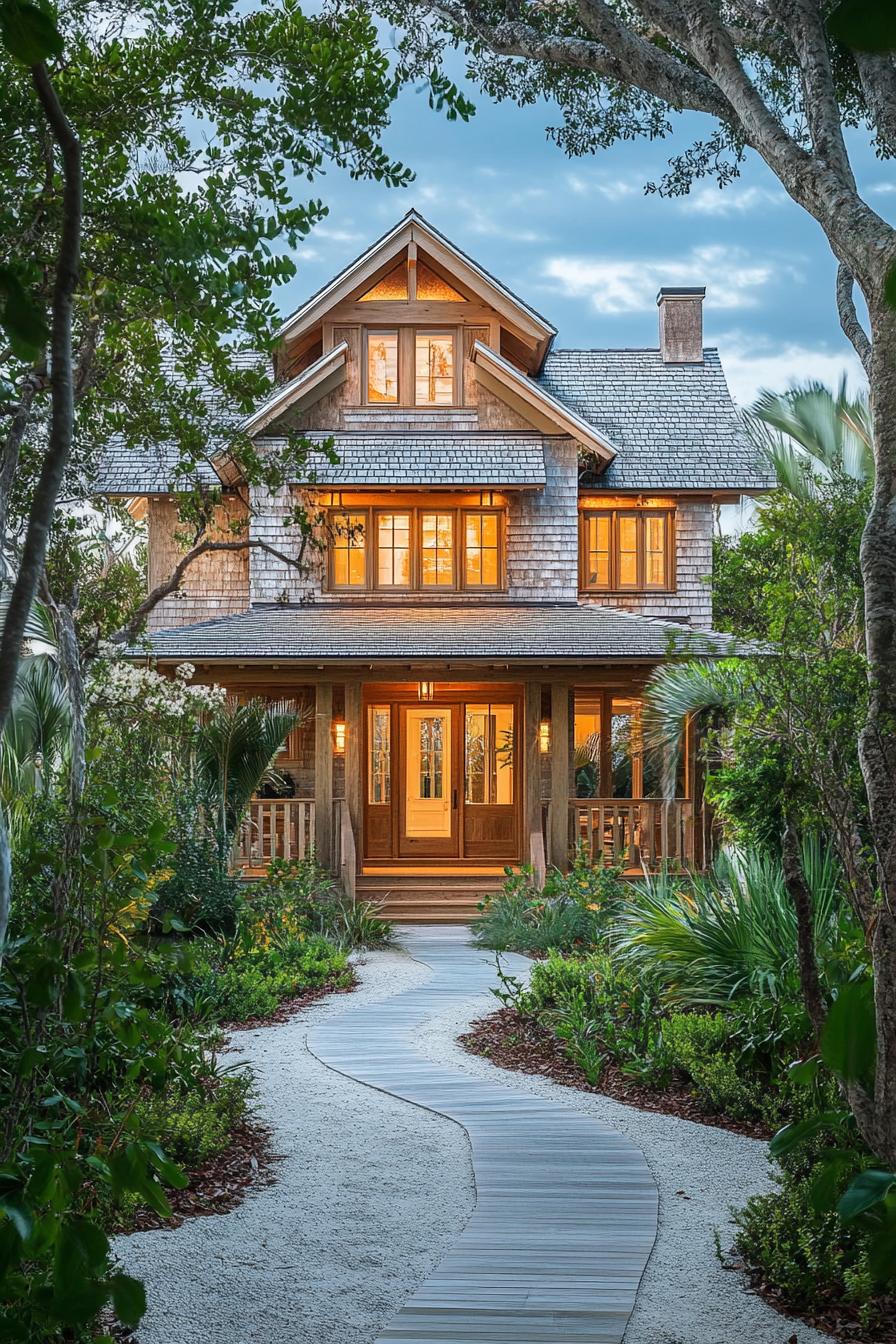 Wooden house amidst lush greenery