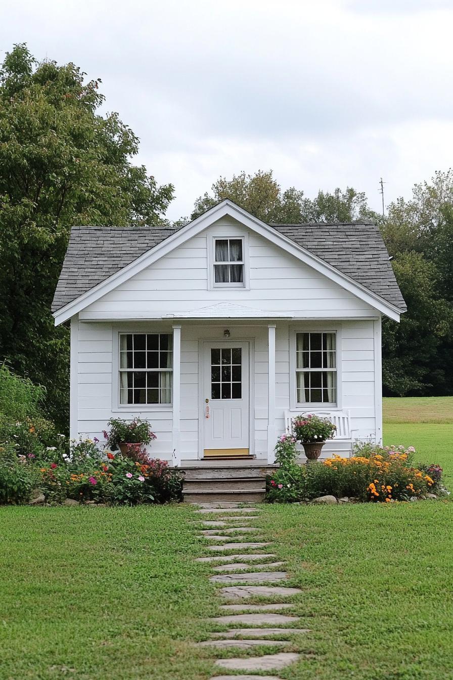 Charming white cottage with garden path