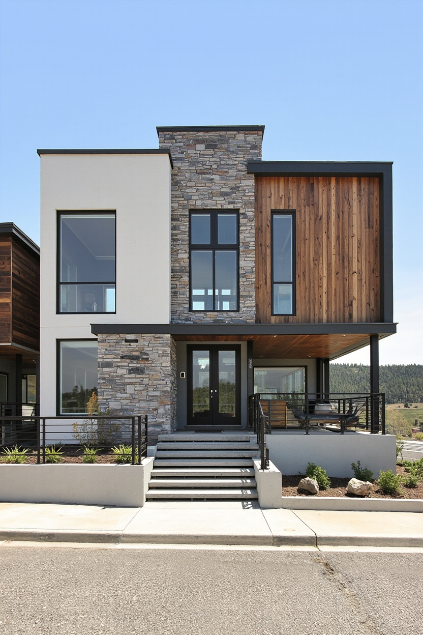 Modern house with stone and wood elements