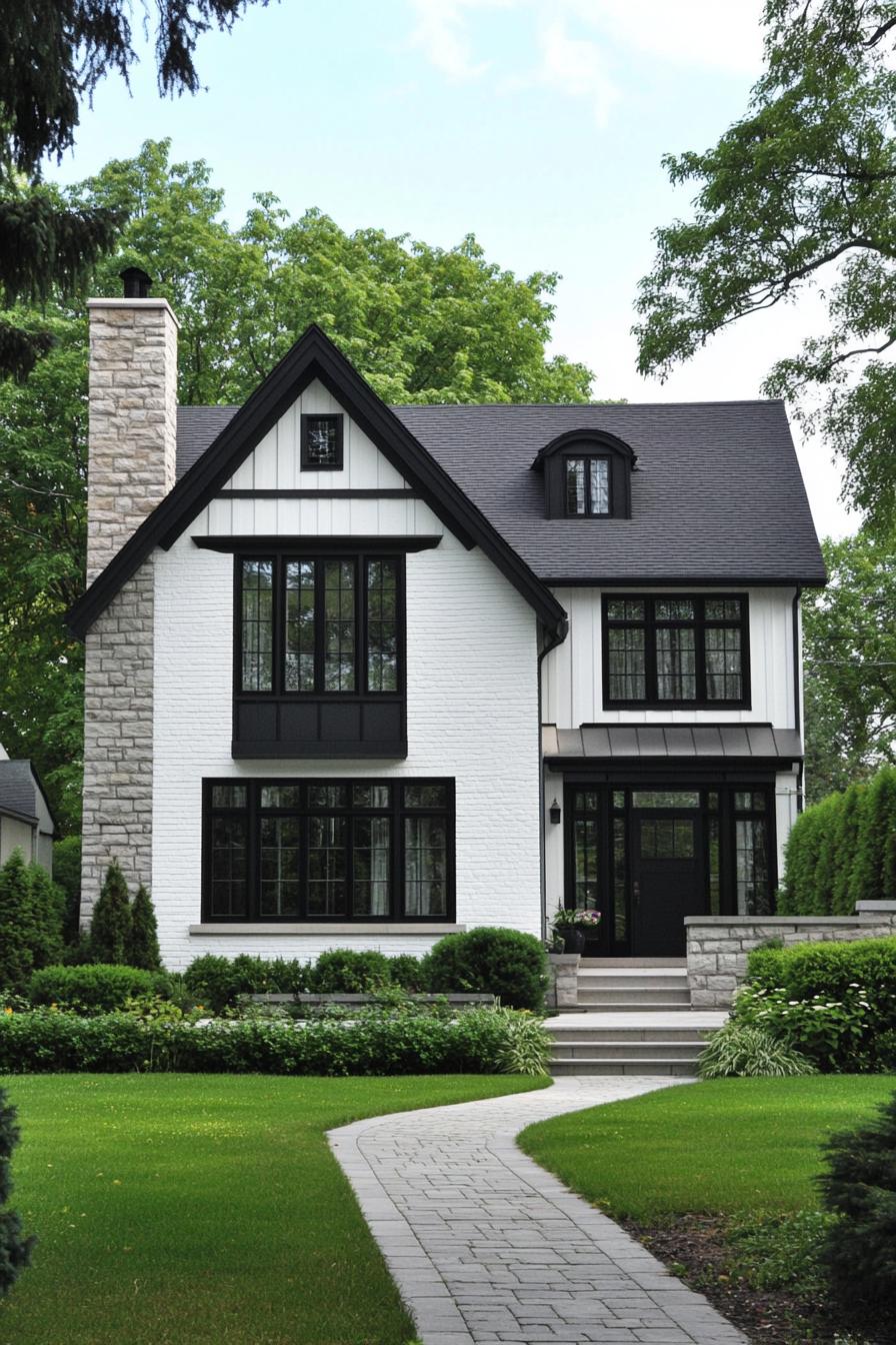 Charming white house with bold black accents