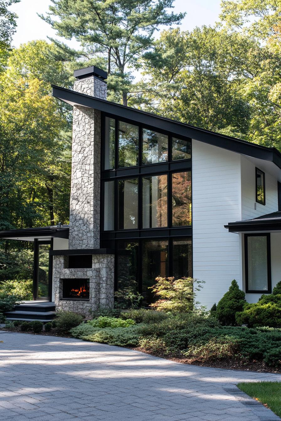 Modern white house with black window frames