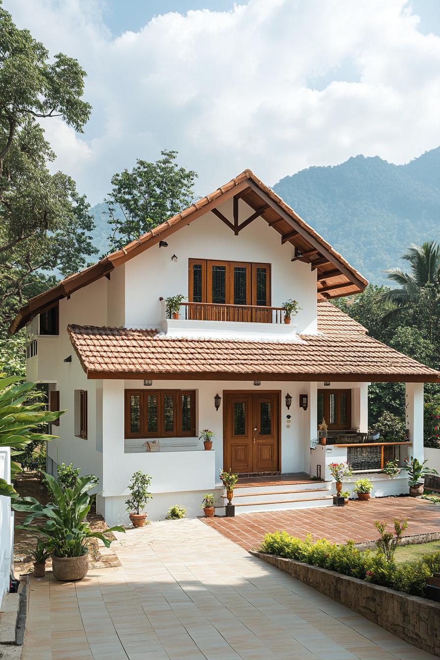 Traditional Kerala house with sloping roof and balcony