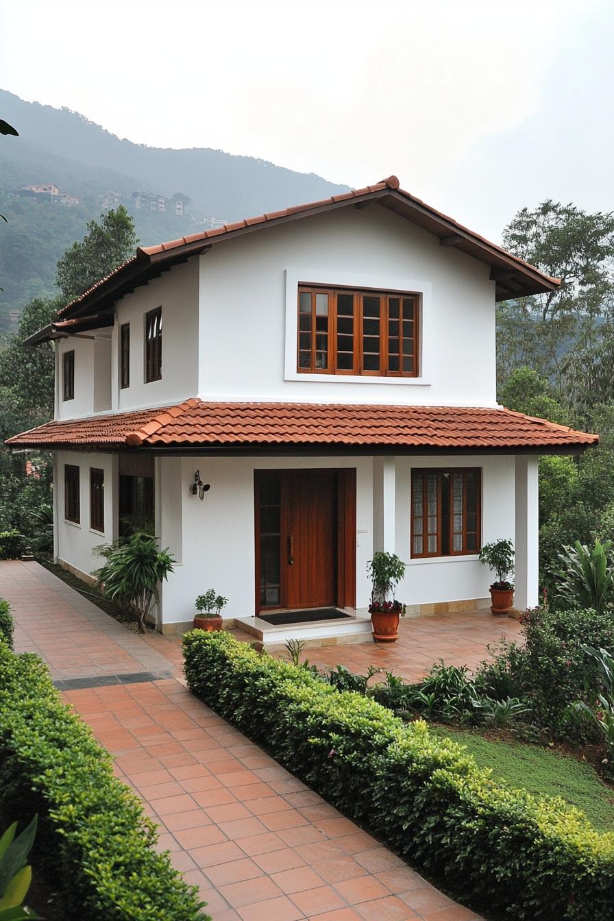 Traditional Kerala house with sloping red-tiled roof