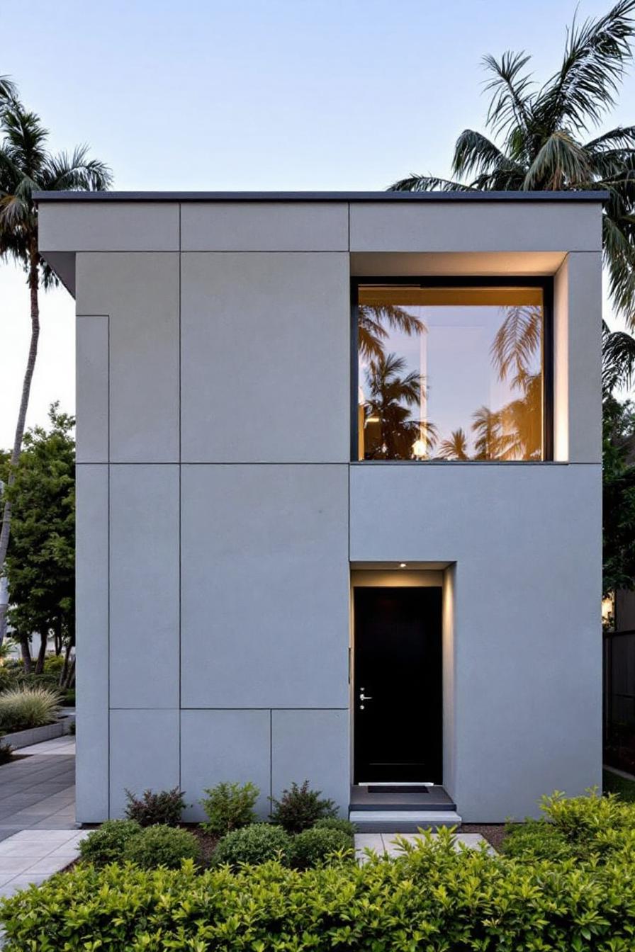 Modern minimalist house with a flat roof and large window