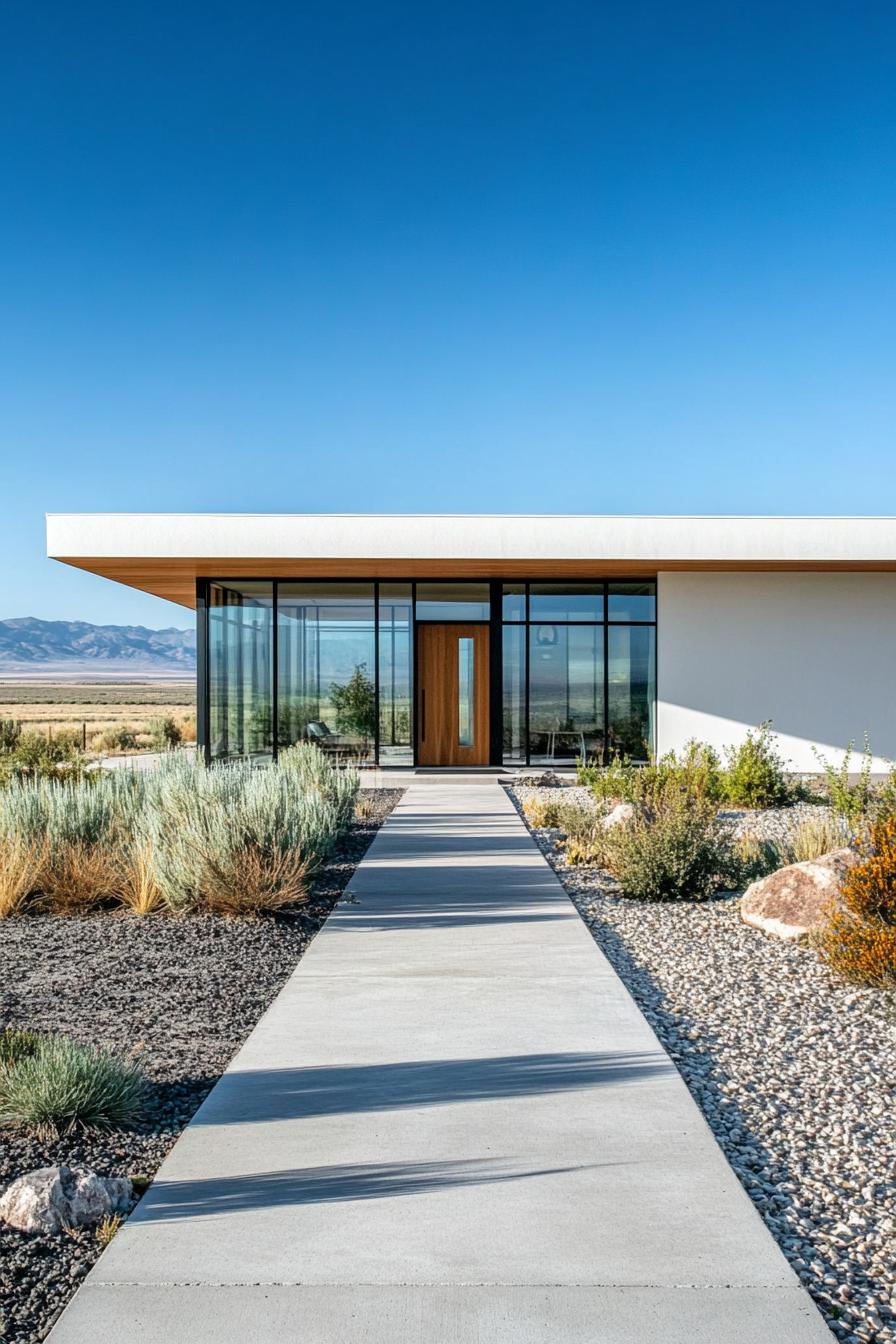 Sleek and simple house with glass façade and mountain views