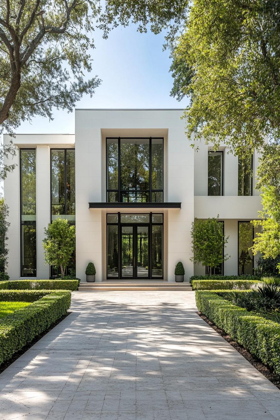 Modern villa surrounded by lush greenery and trees