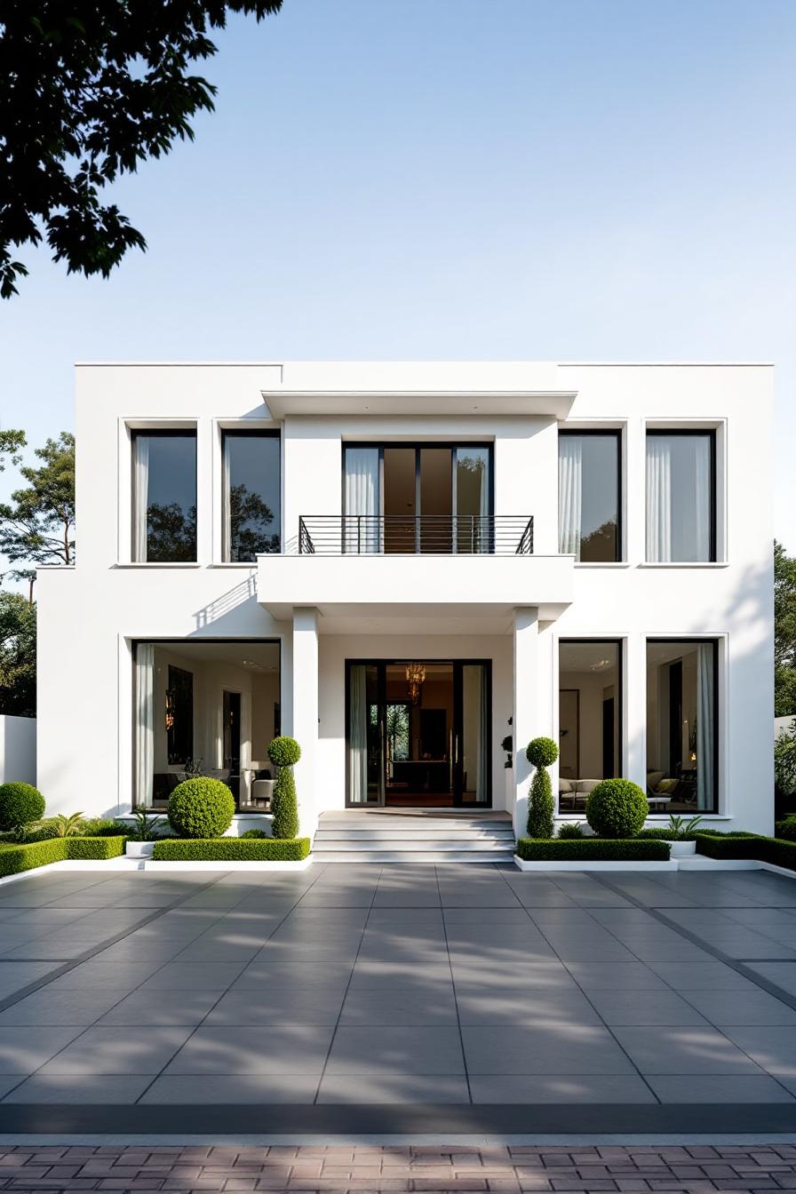 Sleek white villa with symmetrical architecture