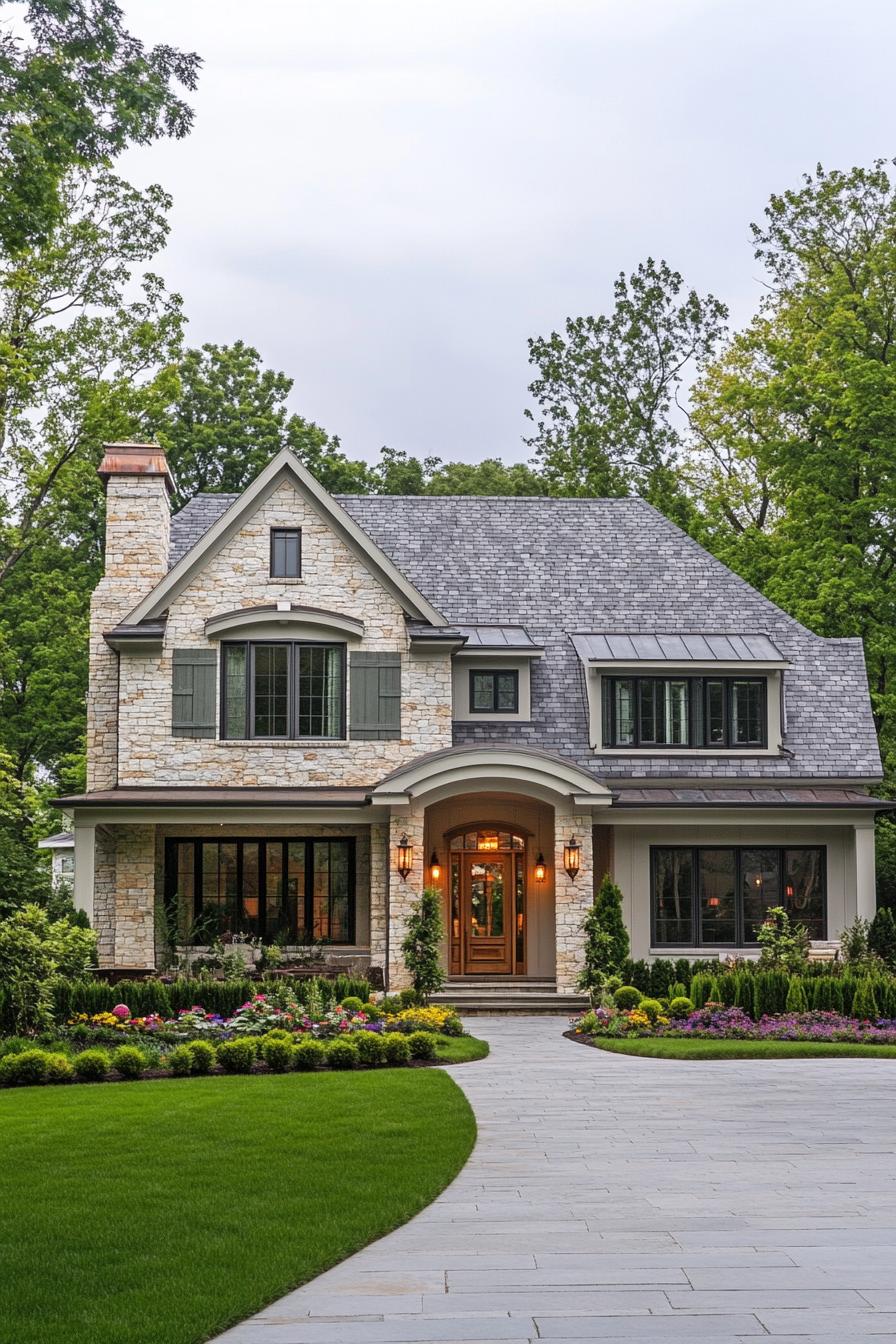 Charming stone house with lush front yard