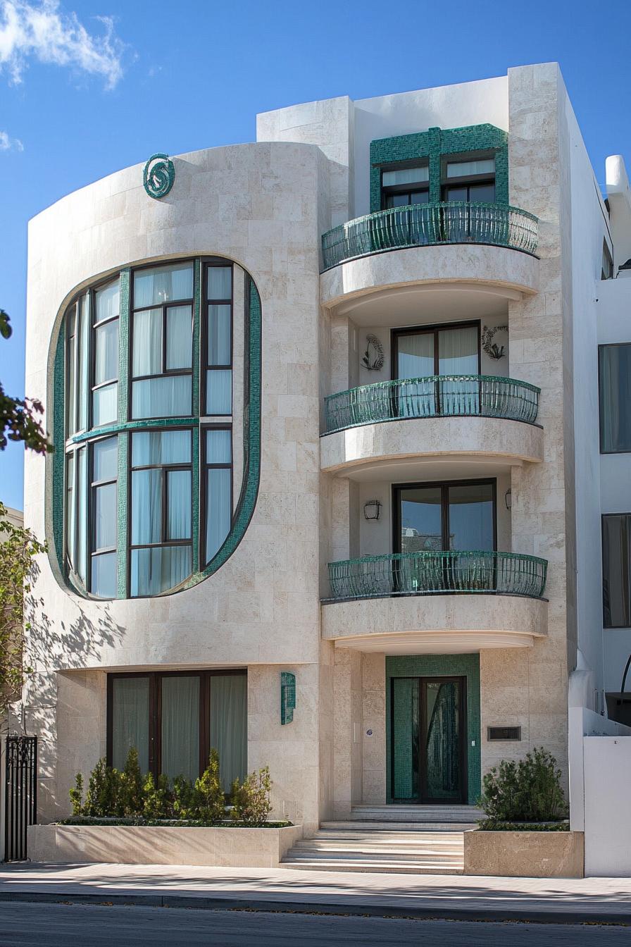 Art Deco house with curved balconies and large windows