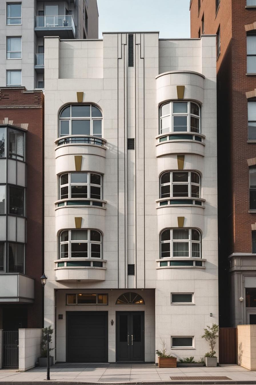 Art Deco building with distinct curves and geometric accents