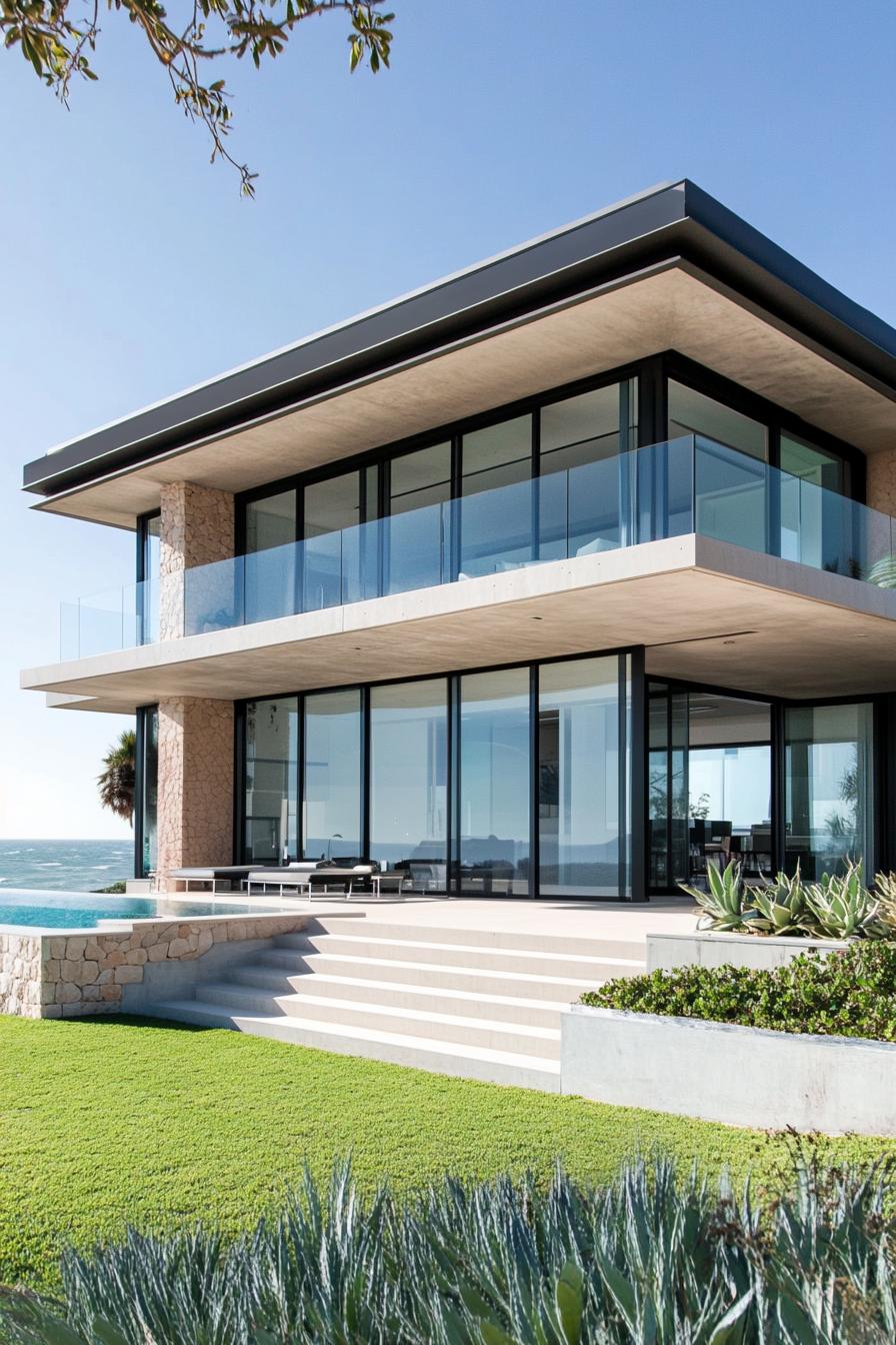 Stylish beachfront home with sleek glass panels