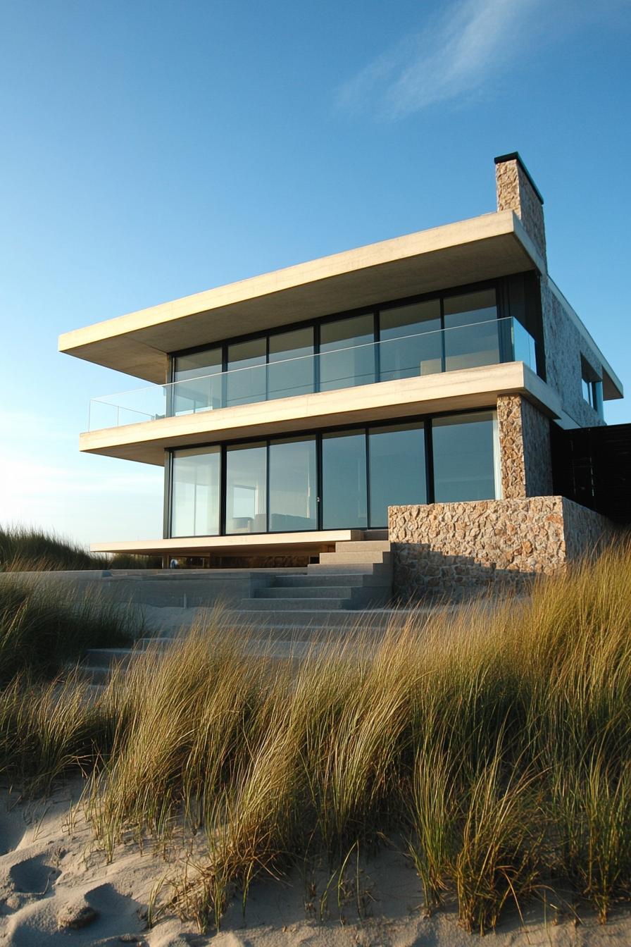 Modern home with glass walls and ocean view