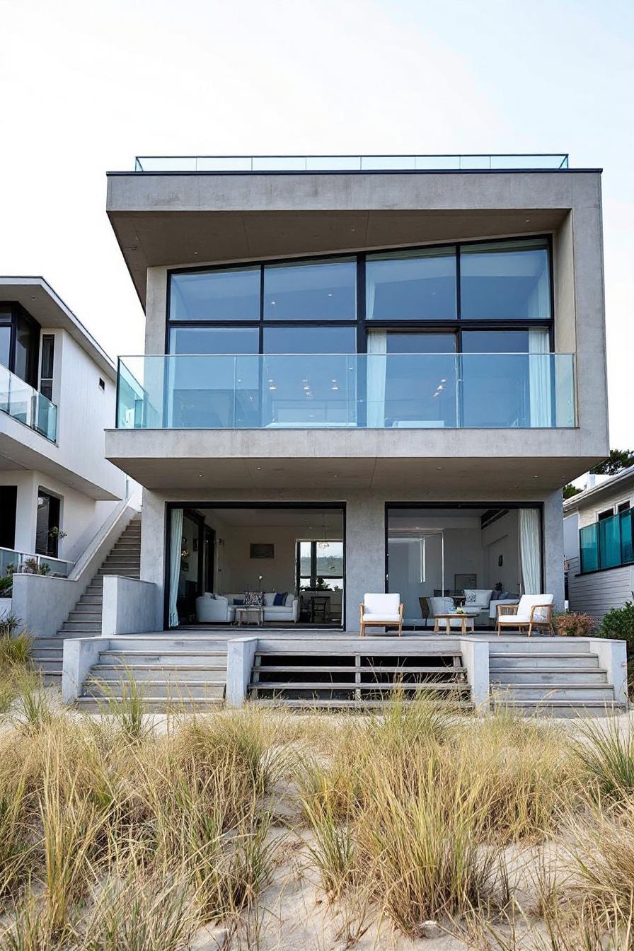 Modern beachfront home with large glass windows