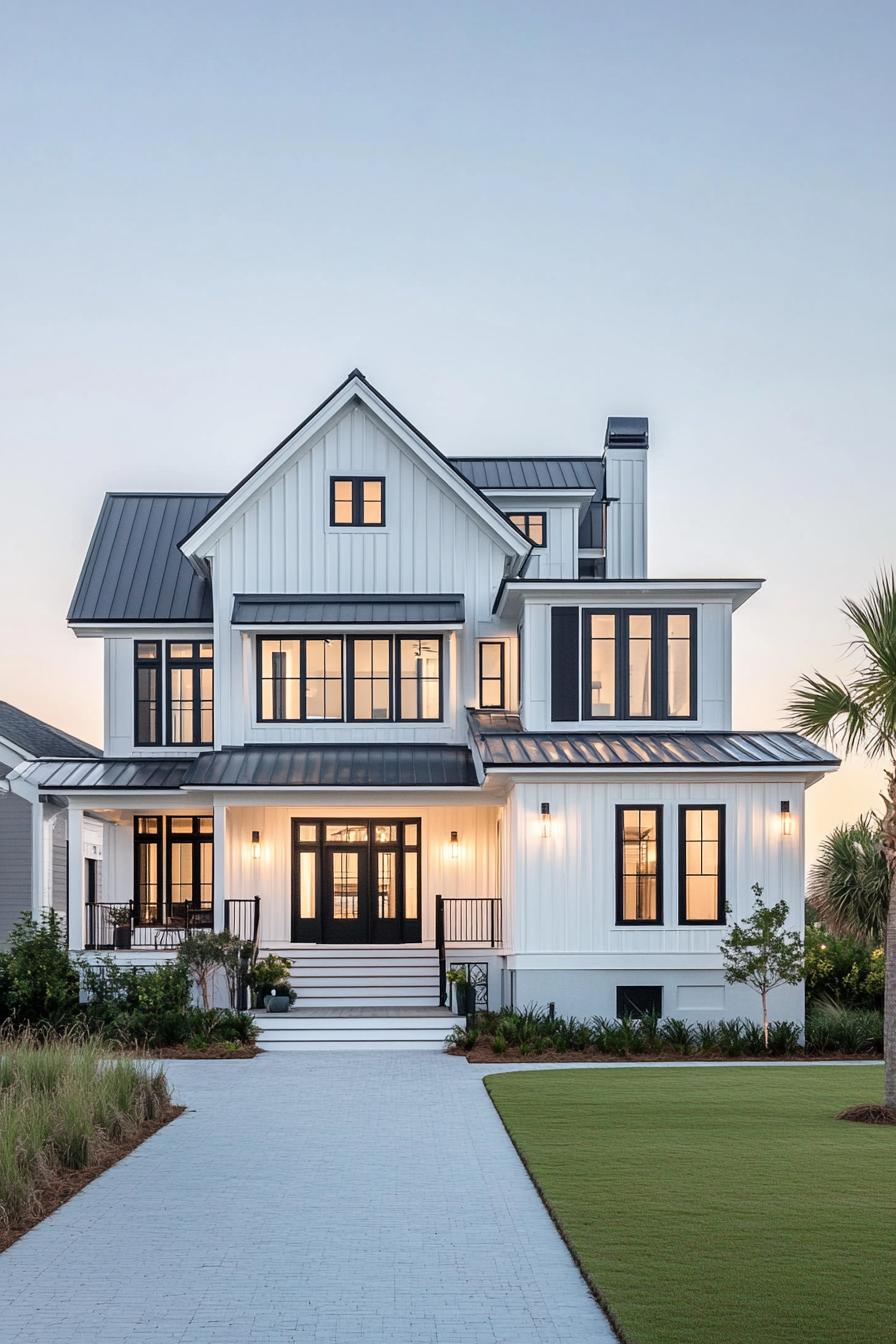 Coastal house with dark window frames