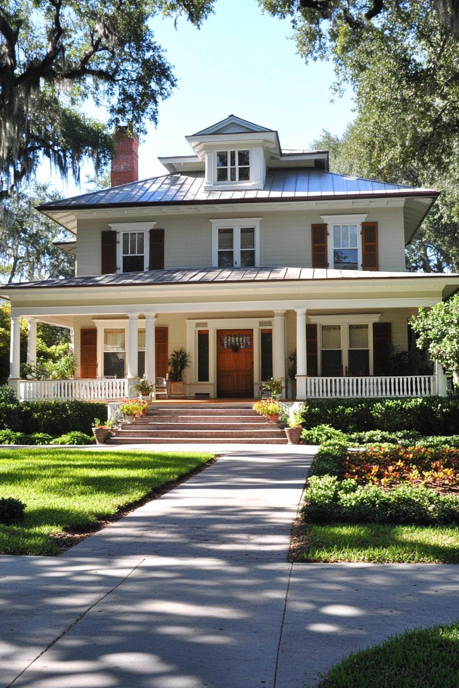 Charming Southern home with a wide porch and lush greenery