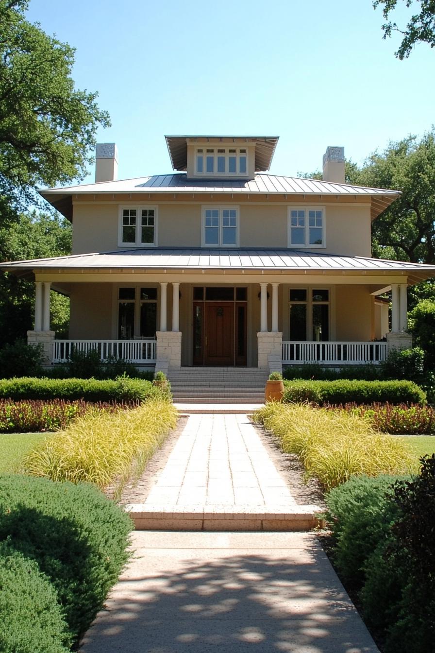 Southern home with wide porch and lush greenery