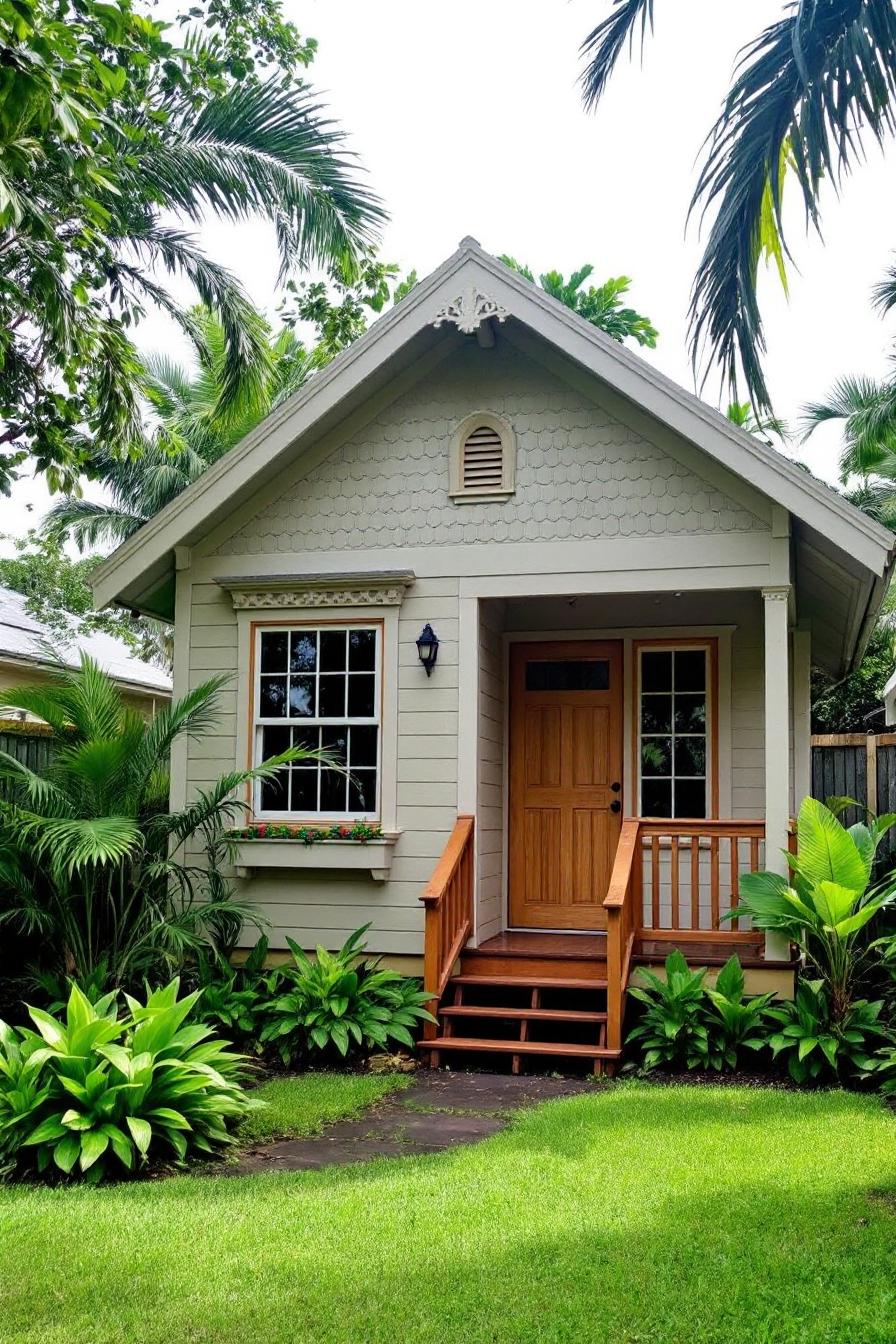Cozy cottage surrounded by lush palm trees