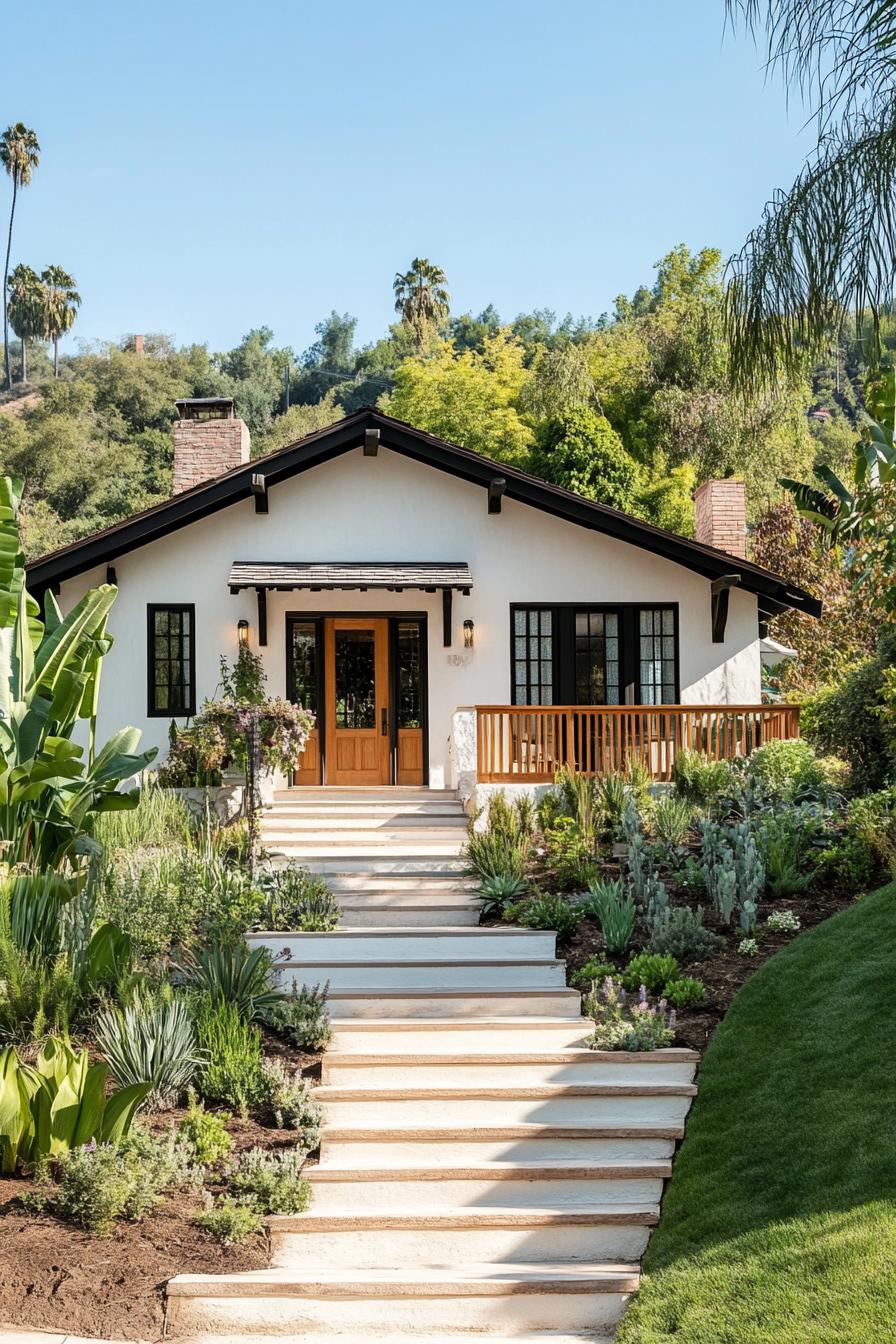 Cozy cottage with lush garden steps