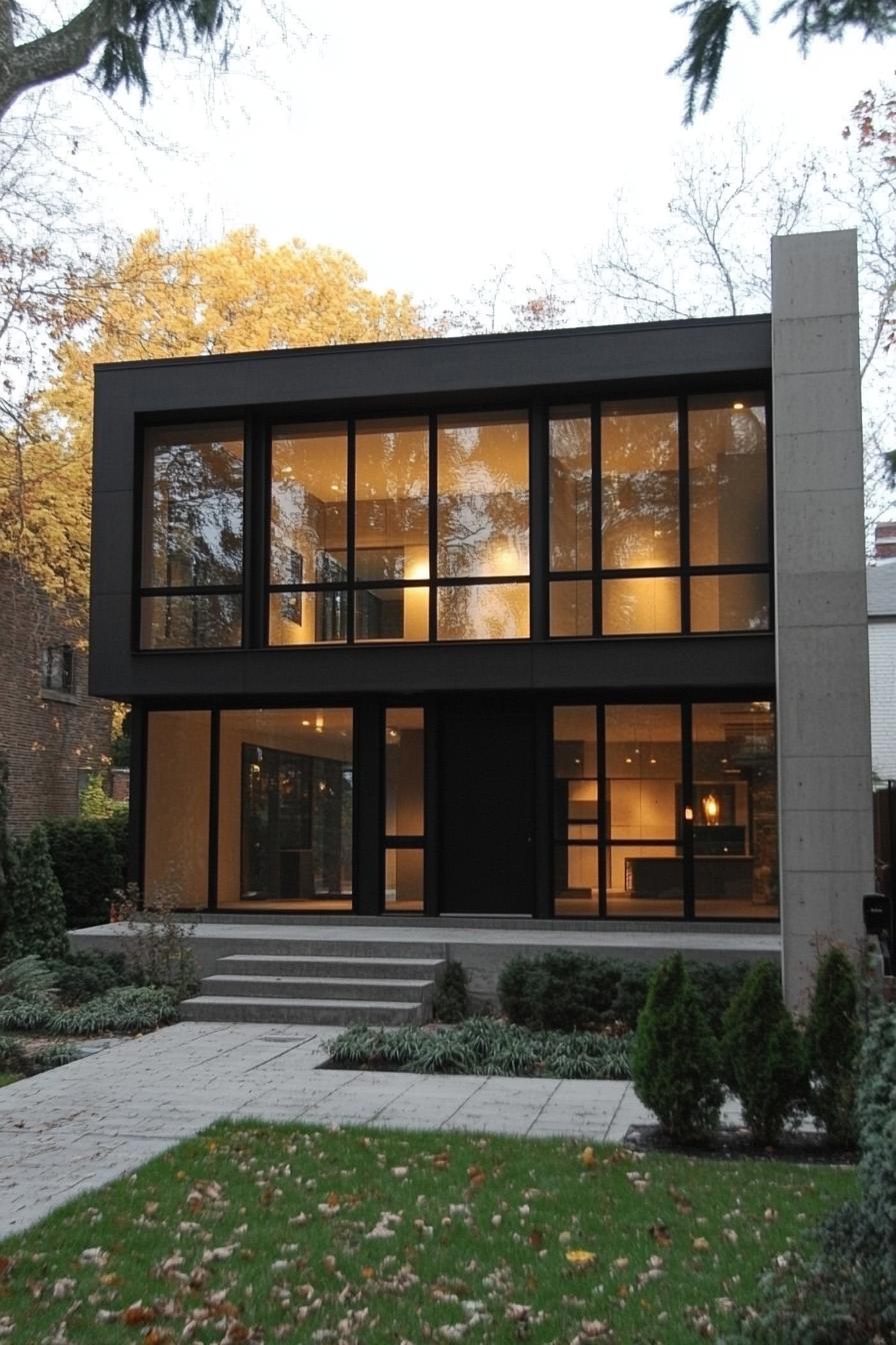 Modern two-story house with large windows