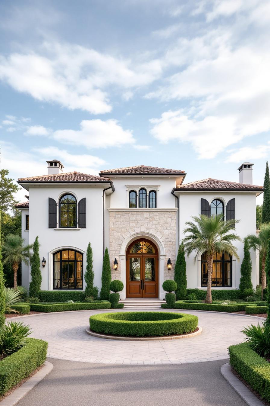 Modern villa with arched windows and palm accents