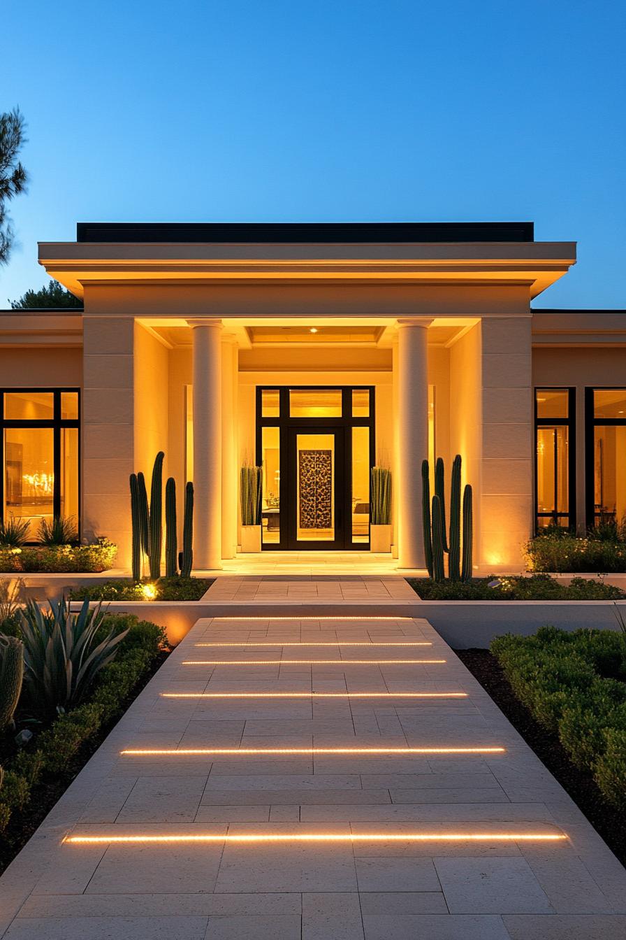 Modern villa with columns and sleek lighting