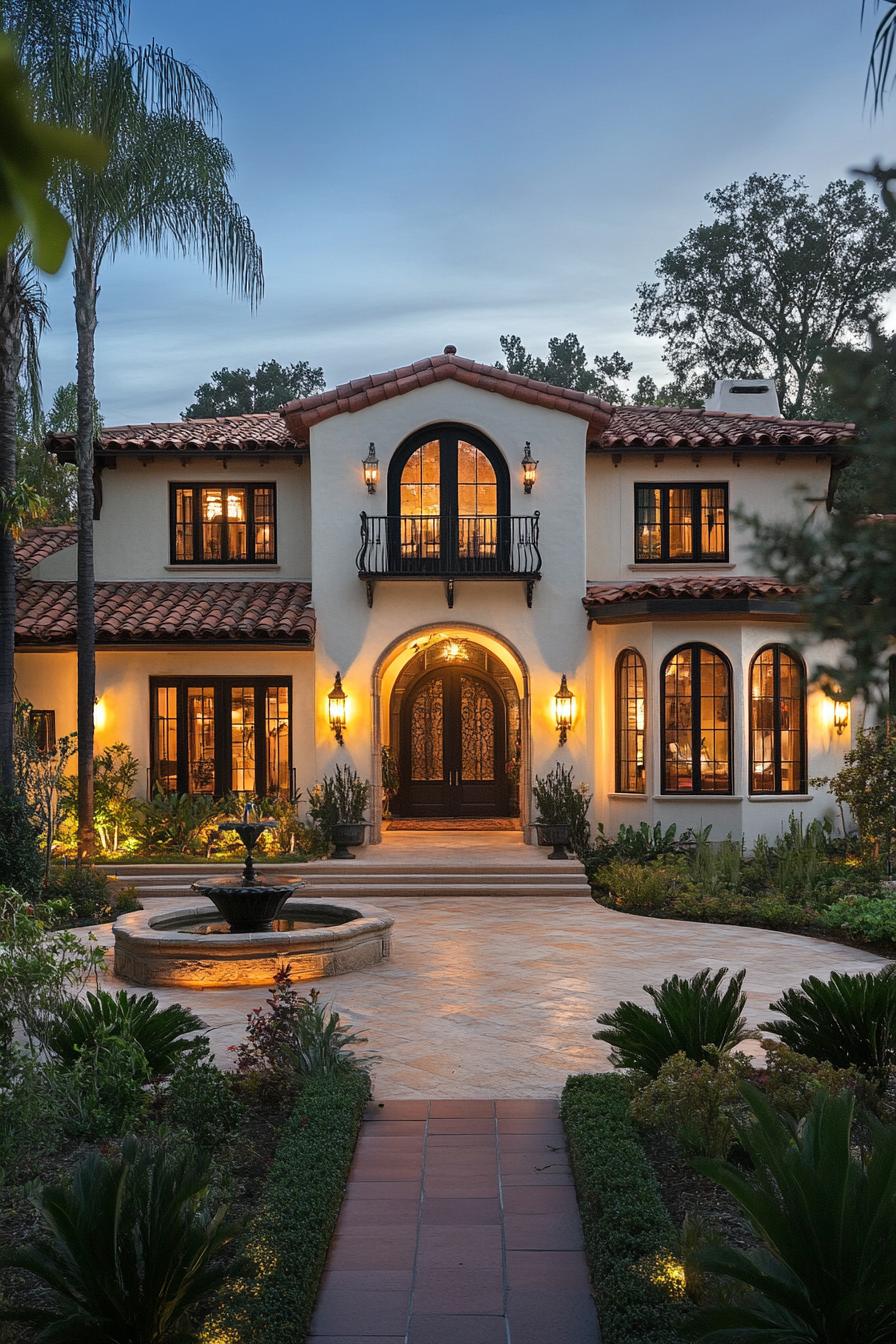 Charming Spanish cottage with terra cotta roof and elegant archways