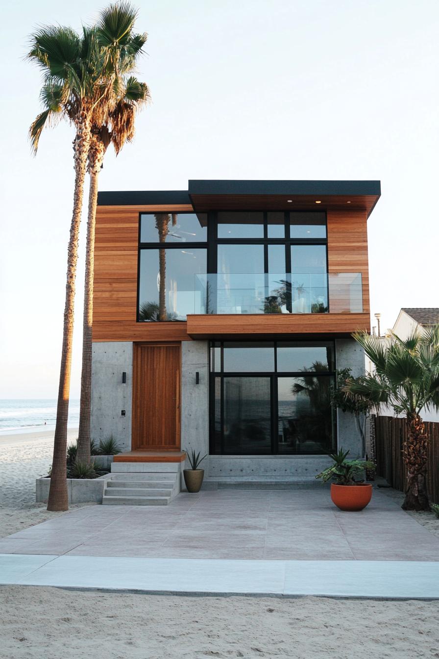 Contemporary beachfront house with large glass windows