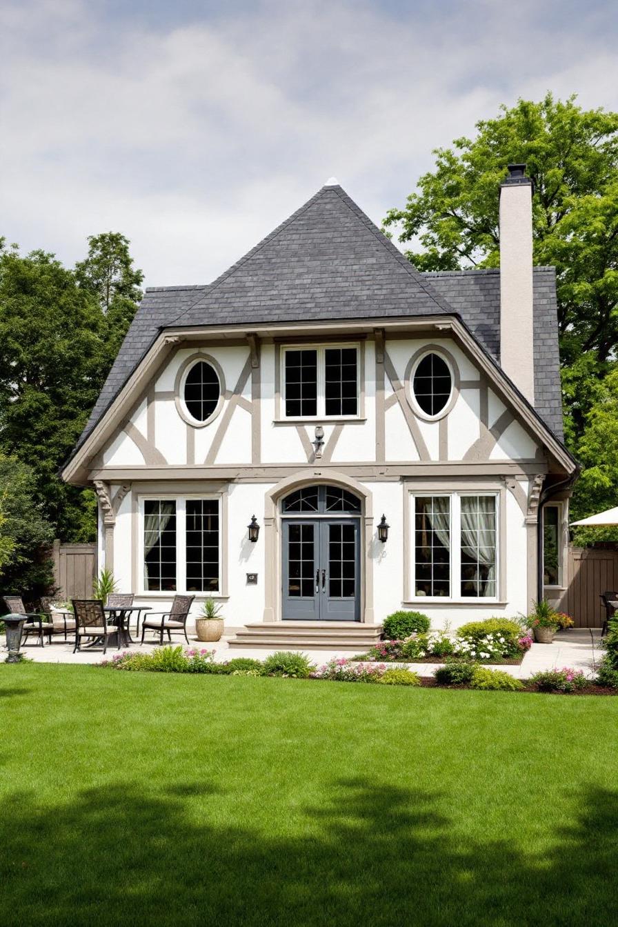 Modern Tudor cottage with lush green lawn