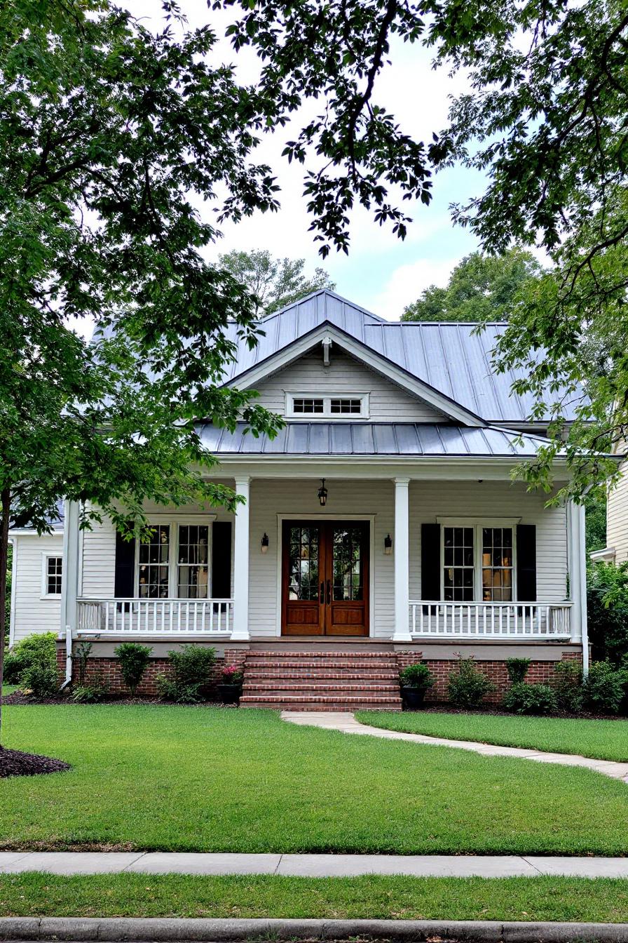 Charming Southern house with a spacious front porch and green lawn