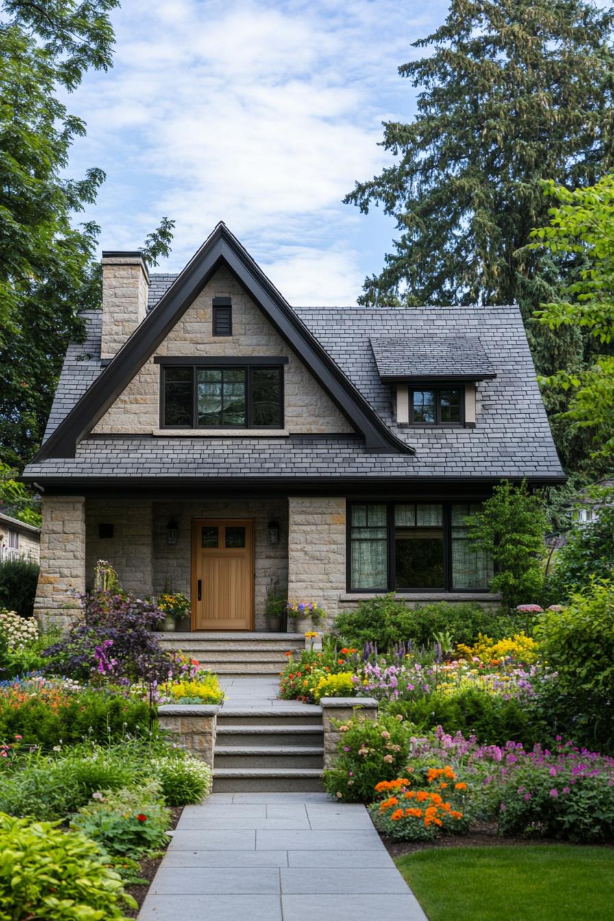 Charming Craftsman home with stone facade and lush garden