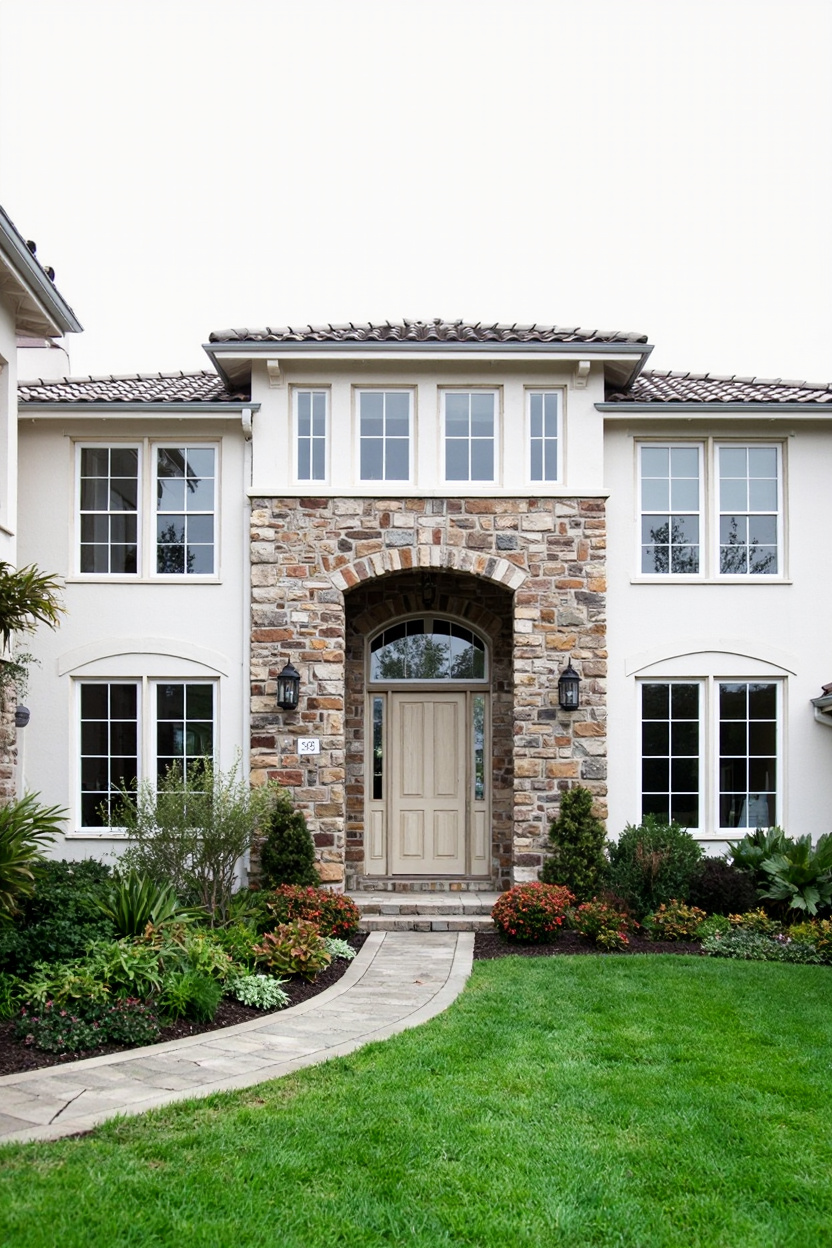 Elegant house entrance with stone facade