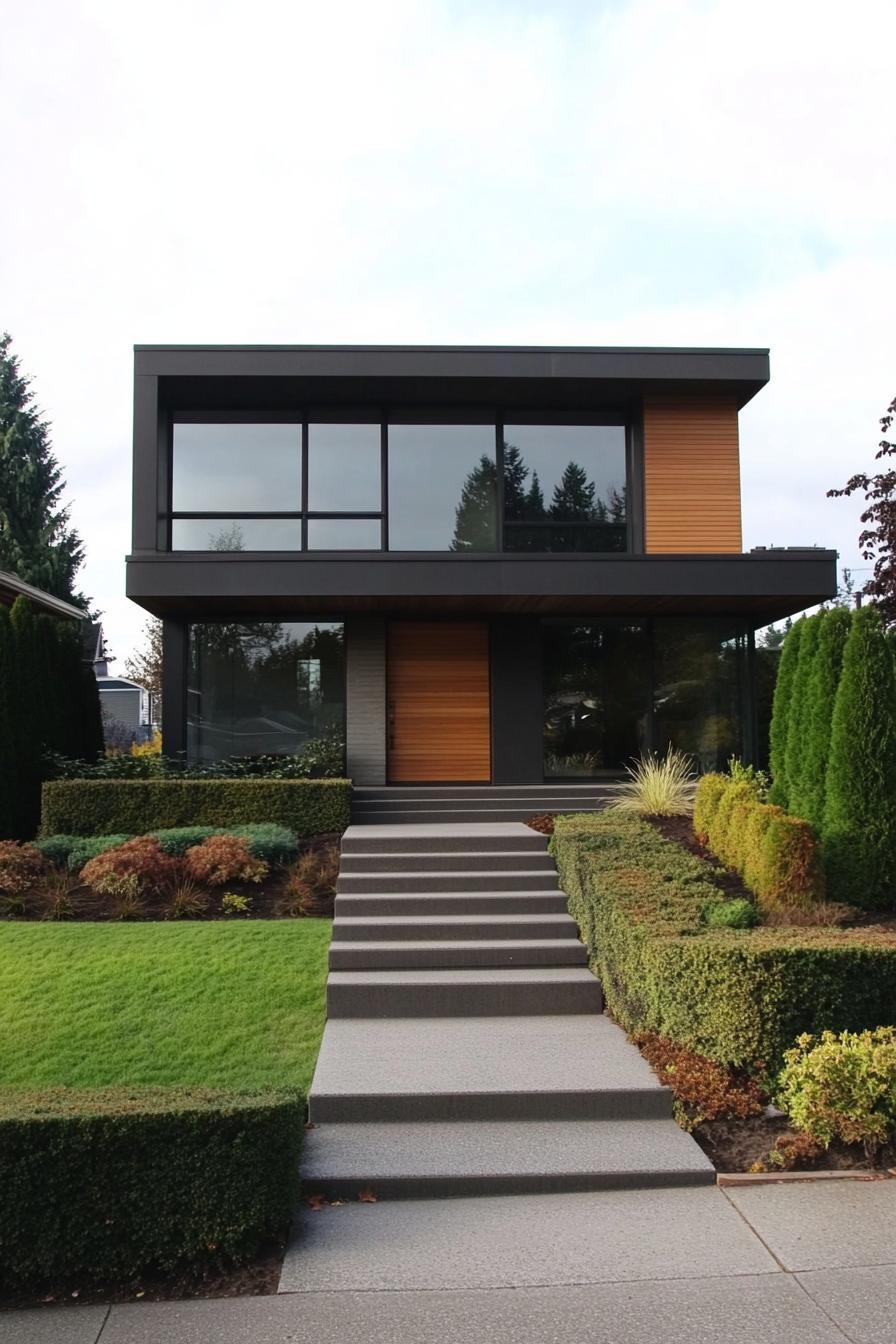 Modern house with dark and wooden facade