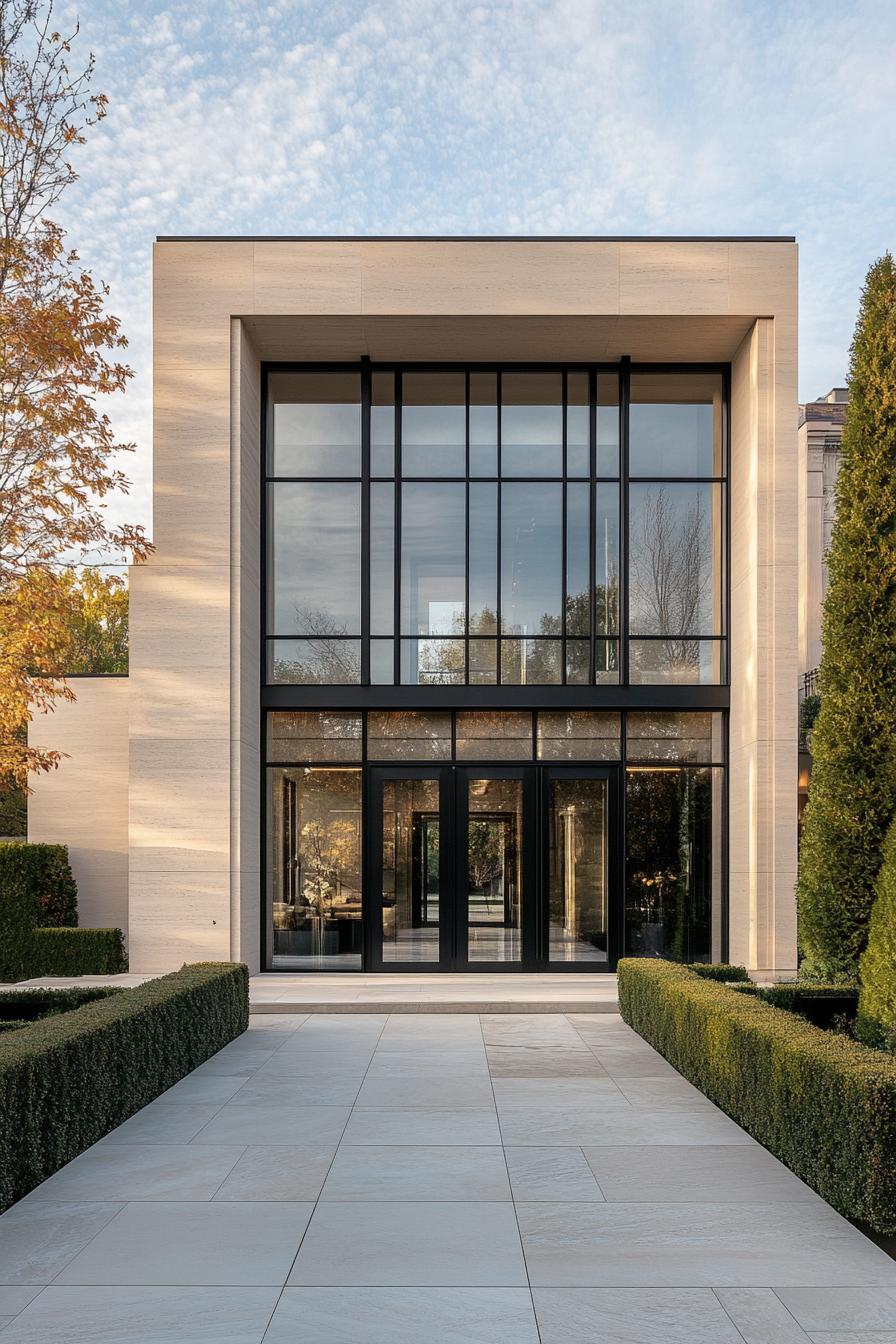 Villa with large glass windows and clean lines