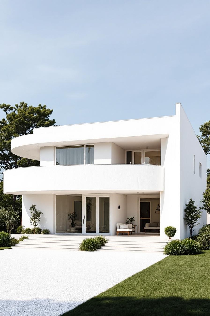 Stylish white Art Deco house with circular balconies