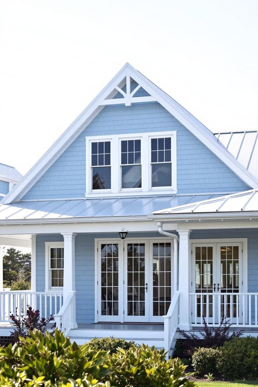 Charming blue coastal house with white accents