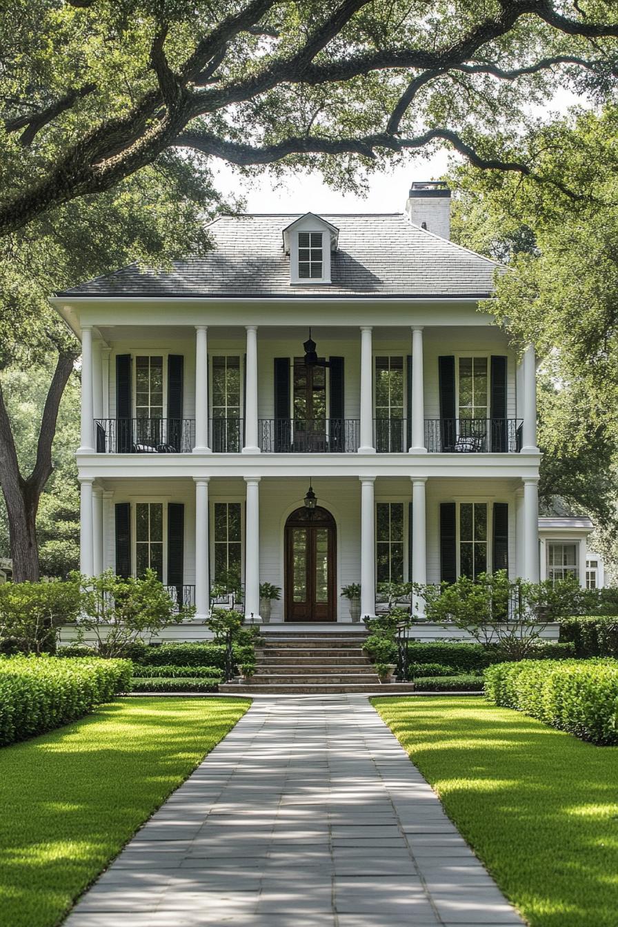 Beautiful Southern home with grand columns and lush greenery