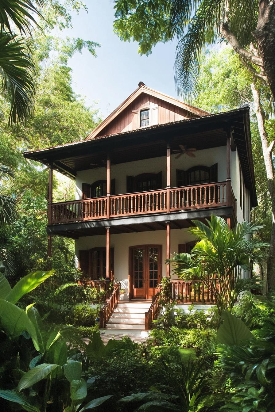 Tropical house surrounded by greenery