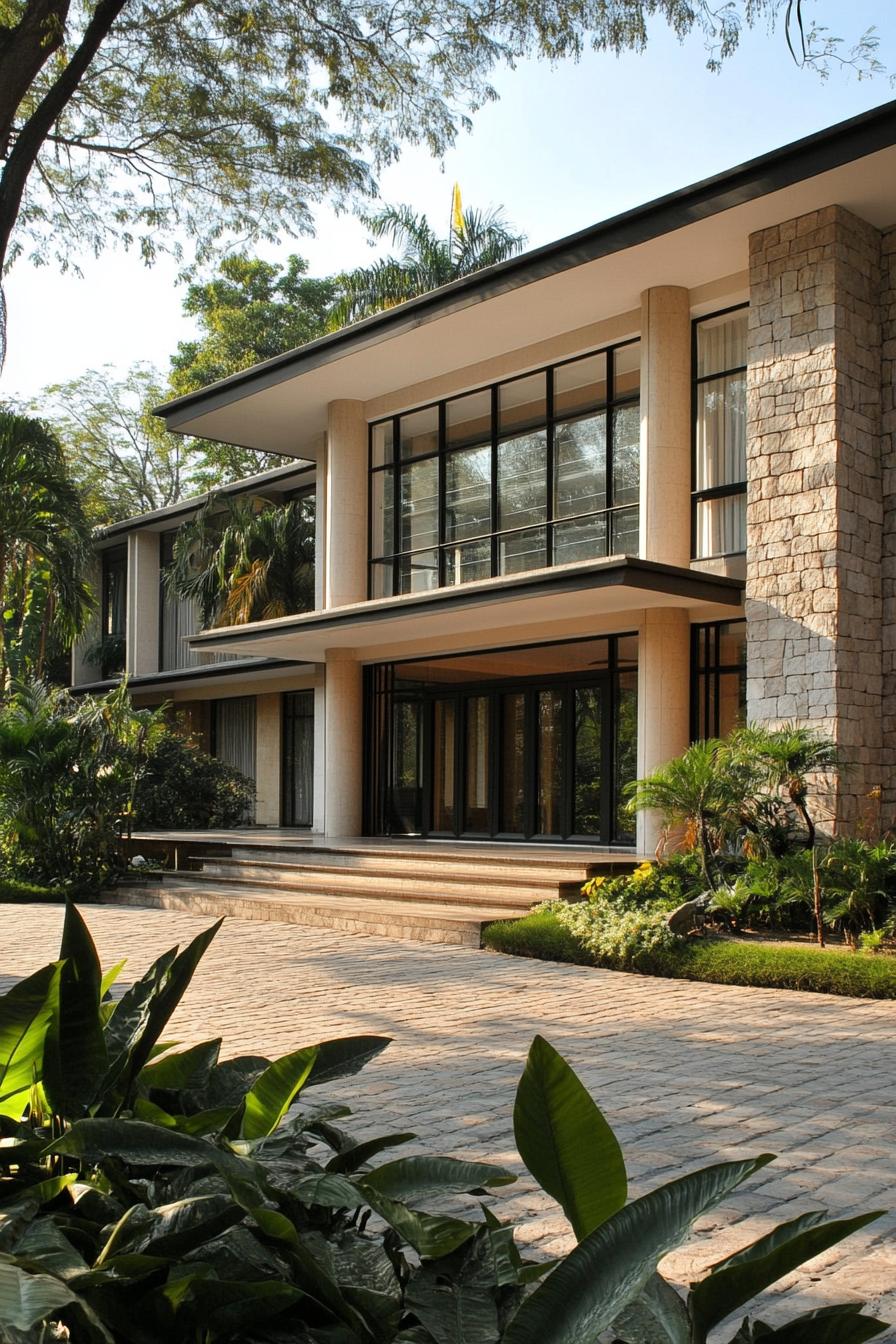 Modern villa with large windows and elegant stonework