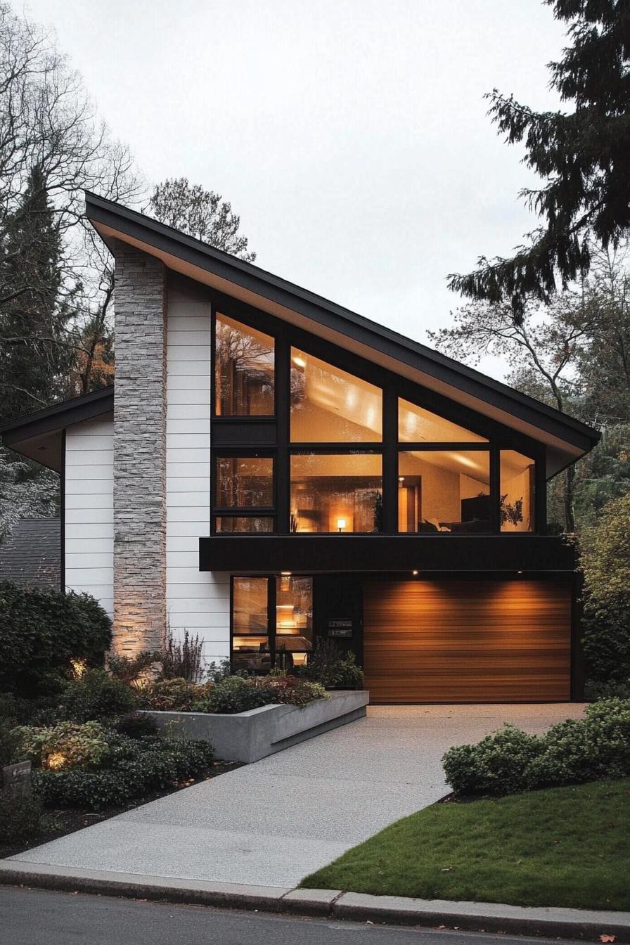 Modern home with skillion roof and large windows