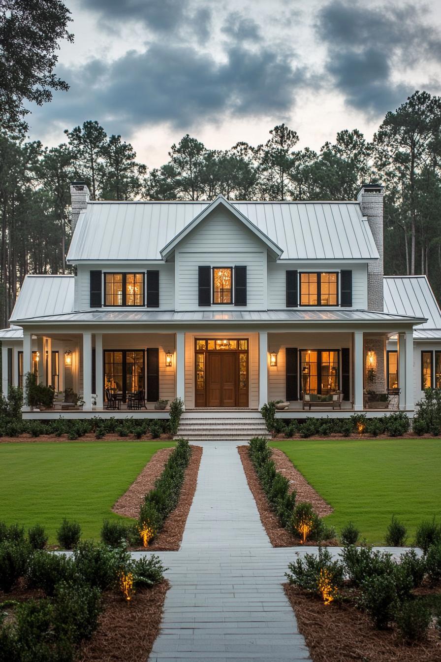 Stately southern home with a wide porch, surrounded by lush greenery