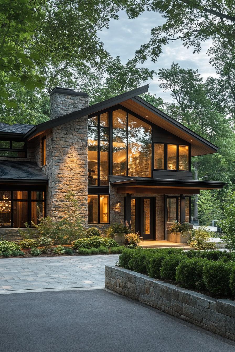 Chic modern stone cottage with expansive glass front