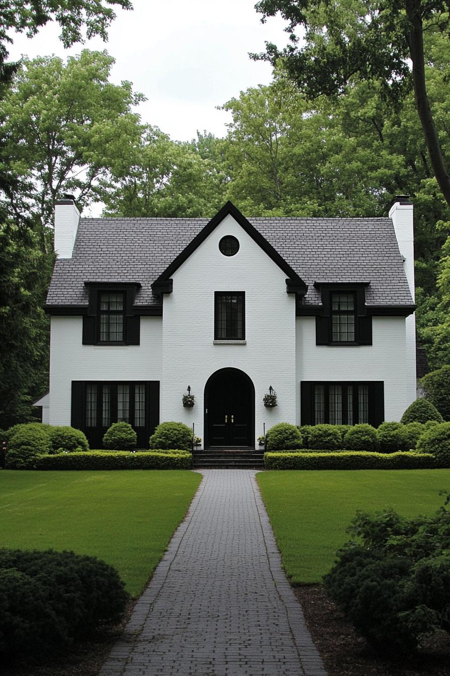 White house with striking black accents