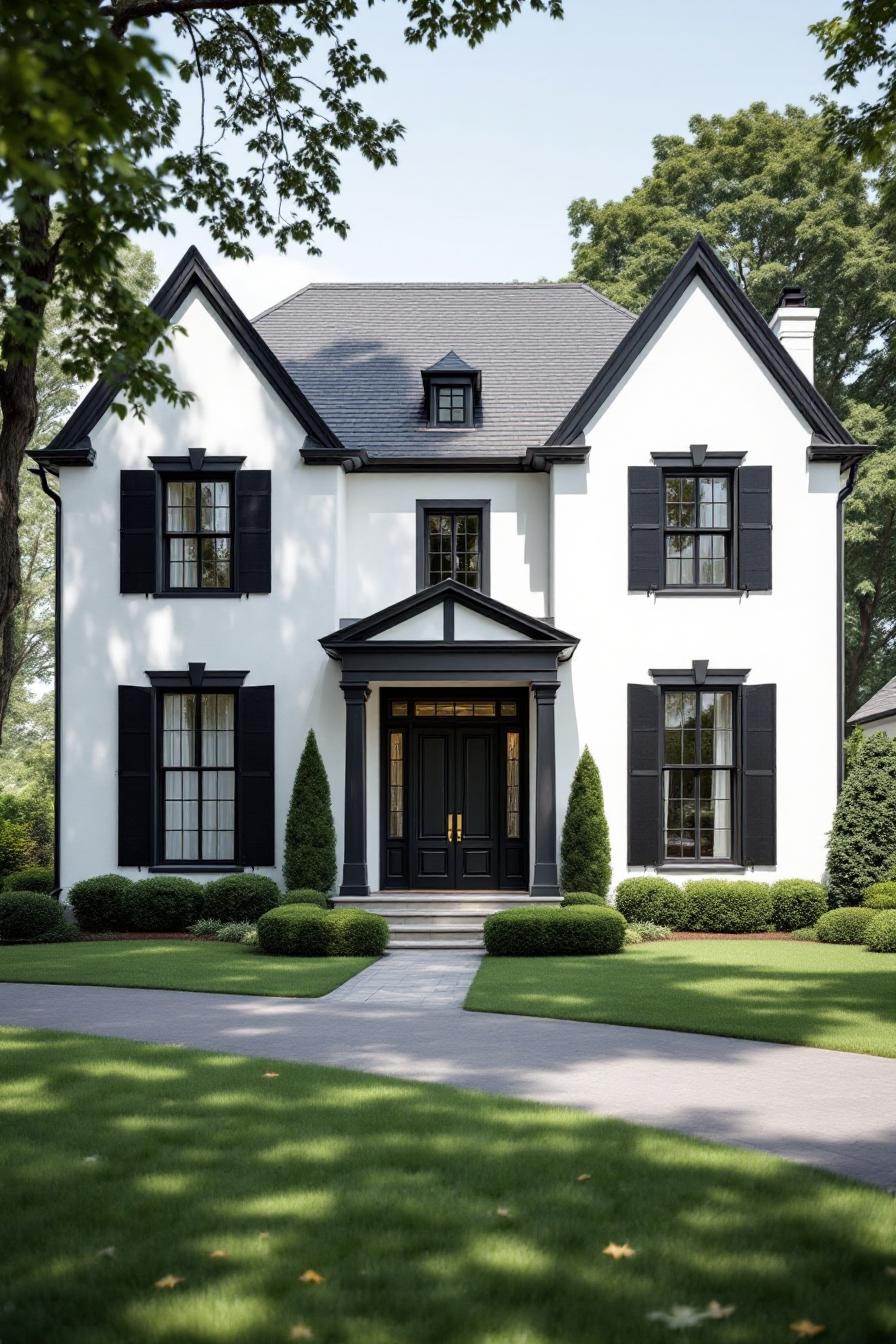 Charming white house with striking black details